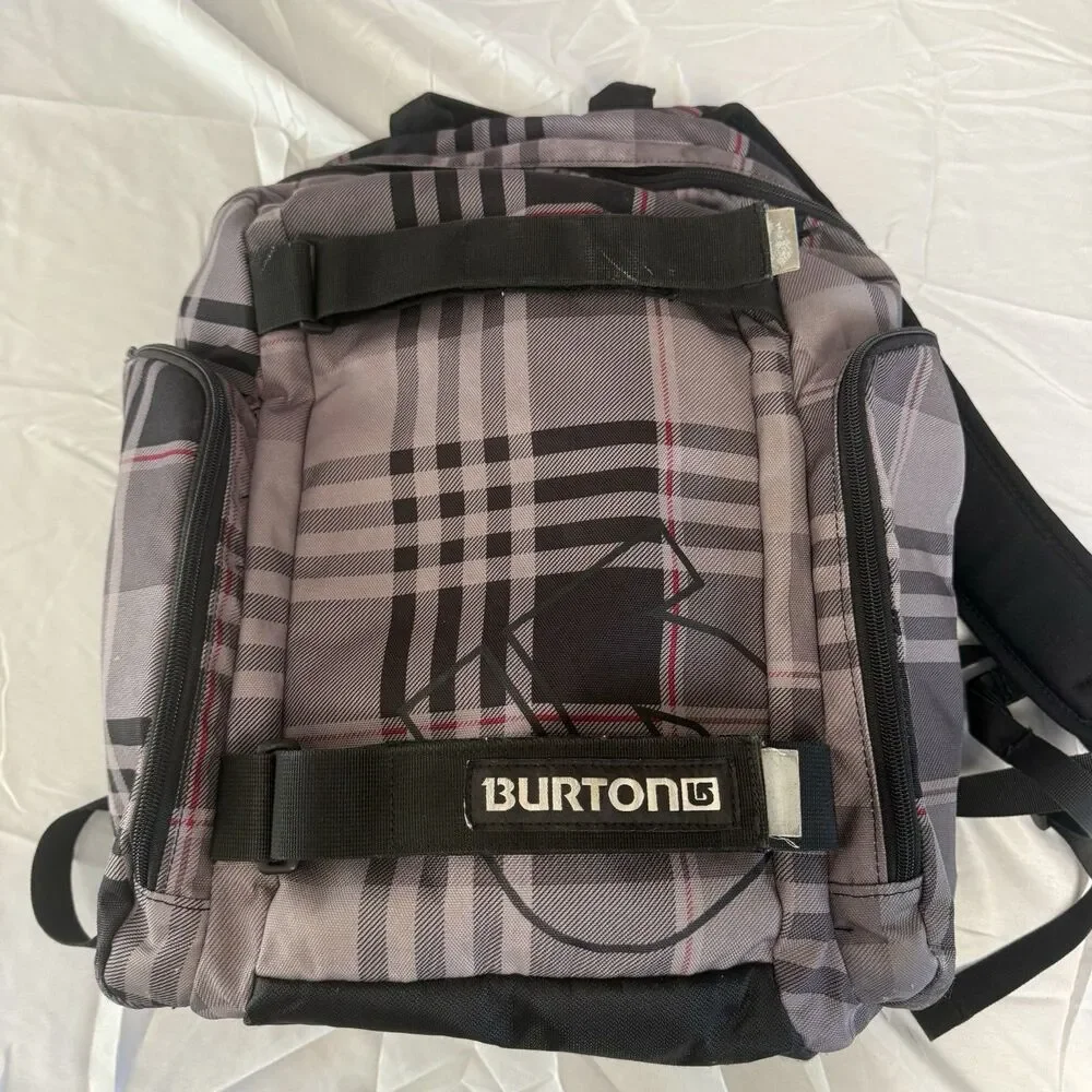 VintageBurton Metalhead Grey Brown Plaid 26L Backpack Adjustable Insulated Side